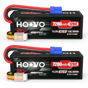 حافظة صلبة لبطارية HOOVO 4S 14.8V 7200mAh 120C RC LiPo مع موصل EC5 لشاحنة قارب السيارة الوحشية RC Buggy Truggy Crawler (عبوتان)