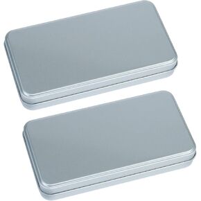 PENCK 2pcs Money Tin Metal Cash Box Dollar Bill Holder Rectangular Empty Hinged Organizer, Single Row Currency Tray Small Container with Lid for Home Storage (Silver, 155 x 81 x 25mm)