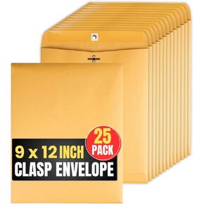 1InTheOffice Clasp Envelopes 9x12, Catalog Manilla Envelopes Clasp and Gummed Closure, Brown Kraft, 25/Pack