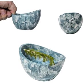 Pottery Herb Stripper Bowl ， أداة متجرد العشبة الصغيرة المصنوعة يدويًا ， متجرد عشب سيراميك فريد من نوعه مع أحجام ثقب مختلفة لفصل الأوراق والسيقان - مناسبة للكزبرة ، روزماري ، إلخ (الأزرق)
