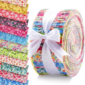 Ganeen 60 Pcs Cotton Jelly Valentine's Day Fabric Roll Heart Fabric Strips Valentine's Day Quilting Roll for Quilting Cloth Patchwork Sewing DIY Craft, 12 Styles