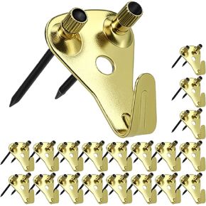 QWORK Heavy Duty Picture Hanging Kit - 50 lb Capacity, 20 Pack - Brass Picture Hooks with Steel Nails for Plaster & Drywall