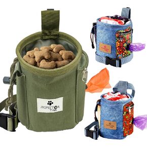 INSPECTOR TAIL Dog Treat Bag with Quick Access to Snacks Toys & Built-in Poop Bag Dispenser/Convenient to Use with 3 Ways to Wear for Training Traveling & Walking