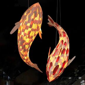Wooden Fish Pendant Light Fixture,Creative Kitchen Island Pendant Lighting,Fish Shaped Ceiling Lights,Boho Style Hanging Lights Suit for Dining Room Living Room Restaurant