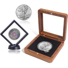 Case Coin Display Case Silver Dollar Coin حامل 1.8 "في قطعة عمل واحدة من عملات العمل المعدنية الخشبية العملات المعدنية لعملات العمل