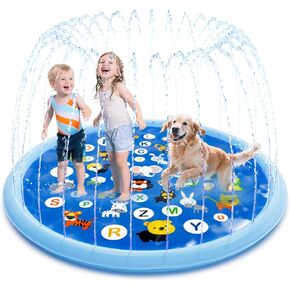 Plash Pad for Kids & Baby Pool للتعلم ، ألعاب المياه الخارجية - من A إلى Z ، الأطفال خارج المسبح الرشيد في الفناء الخلفي لمدة 3 4 5 6 7 8 9+ ، سميكة من أجل مخلب لعوب الكلاب ، 67 '' '