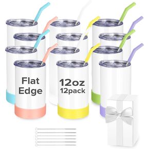 Fastsub Kids Sublimation Tumbler 12 Oz Blanks Cups الفولاذ المقاوم للصدأ الفولاذ المقاوم للصدأ فراغ مزدوج معزول مع الغطاء والسيليكون فوهة القش هدايا لنقل حرارة الضغط على أبيض 12 حزمة