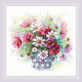 RIOLIS Watercolor Cosmos 2228, Floral Cross Stitch Kit 11¾"x11¾, Cross Stitch Kits for Beginners & Advanced, Crossstitching Kits Adult, Counted Stitching Kits, Embroidery Kit