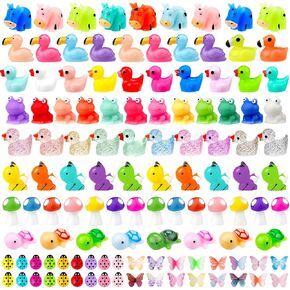 148PCs Mini Resin Animals Figures Tiny Small Little Duck Frog Mushroom Figures to Hide Miniature Figurines for Dollhouse Micro Landscape Aquarium Fairy Garden DIY Decor