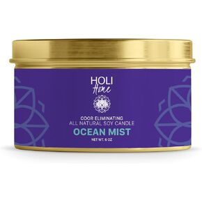 Holi Pet Odor Covernator Candle-Ocean Mist رائحة-جميع شمع الصويا الطبيعي ، Paraben & Phthalate خالية ، آمنة للحيوانات الأليفة ، حرق طويل لمدة 60 ساعة ، غير سامة وخالية من البلاستيك للمنزل