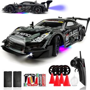 1:16 RC DRIFT CAR 2.4GHz رذاذ 4WD LED مصابيح LED 30+كم/ساعة عالية السرعة التحكم عن بُعد سيارة 2 بطاريات 60 دقيقة ألعاب متغيرة للسرعة المتغيرة للبالغين والأطفال (أسود 1:16)