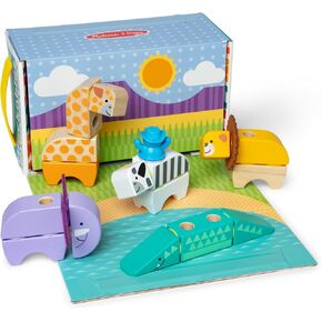 Melissa & Doug Blockables™ Safari Snap and Play, Mix and Match Connectable Wooden Building Blocks Play Set Toy for Preschool Boys and Girls (34 Pcs)
