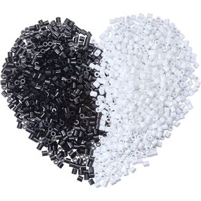 1 Box 2000 Pieces Fuse Beads Bulk 5mm Melting Beads Craft Black and White Plastic Tube Melty Compatible Bead Hama Bead Refills for DIY Crafts Handmade Decoration Holiday Creative Gifts