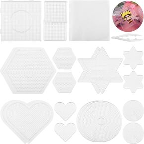 36 Pcs Perler Bead Pegboard Set, 5 mm/0.2" Fuse Bead Boards, 5 Shapes Plastic Melty Pegboards with 10 Ironing Papers & 4 Tweezers for DIY Crafts