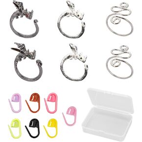 Jokupey 6PCS Dragon Crochet Tension Rings and 20PCS Metal Spiral Stitch Markers for Knitting with Storage Box, Adjustable Yarn Rings for Crochet, Perfect for Knitting and Craft Projects