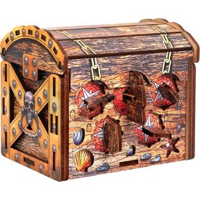 ESC Welt Art Pirate's Treasure Chest Poster - غرفة الهروب في صندوق - لعبة Brainteaser ذات الطابع البحري - لعبة ألغاز ثلاثية الأبعاد للبالغين والأطفال - صندوق ألغاز خشبي فريد - مثالي للمرح والهدايا العائلية