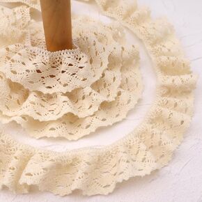Beige Ruffle Lace Trim 1.6''x3yds Gathered Elastic Lace Ribbon for Sewing Crafts, Apparel Home Decor in Kuwait