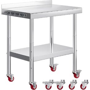 Jocisland 24" x 36" Stainless Steel Table for Prep & Work with Backsplash and Wheels, Adjustable Under Shelf & Safe Design for Restaurant, Home, Outdoor