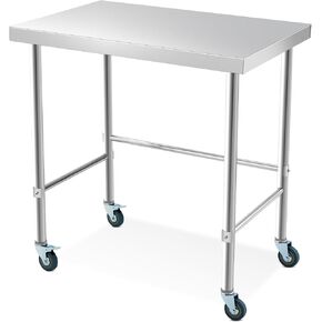 Stainless Steel Table 36x24 Inch with Wheels, Commercial Home Kitchen Prep Work Metal Table with Open Base