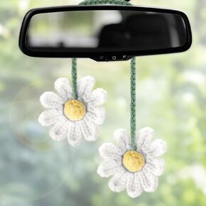 2 PCS Crochet Daisy Car Accessories for Women و Car Bearview Mirror Accessories و Can Handmade Custy Cars for Women Reshetic و Crochet Flowers Car Purple Cars Decor (Purple)