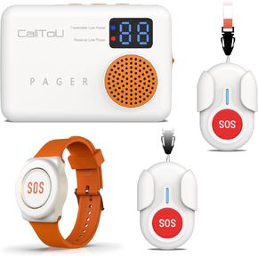 CallToU Caregiver Pager Wireless Wristband Call Buttons Elderly Monitoring SOS Alert System Pager for Elderly with Vibrate Digital Display Nurse Call Bell for Seniors/Patients Panic Emergency Bell