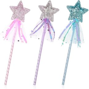 Giantree 3Pcs Princess Star Wands, Glitter Fairy Wands, Magic Wand for Kids Princess Wand for Girls, Star Wand Birthday Gifts for Girls Princess Birthday Party Decorations for Birthday Wedding Cosplay