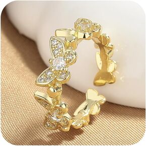 Sdouefos Butterfly Sterling Silver Zirconia حلقة قابلة للتعديل 14K الذهب مطلي براقة خمر التفاف البيان وحجر الراين القابل للتعديل الإكسسوارات المجوهرات الذهب