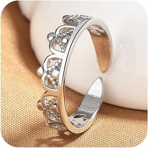 Sdouefos Sterling Silver Crown حلقة قابلة للتعديل الحد الأدنى من الحلقة القابلة للتعديل للنساء