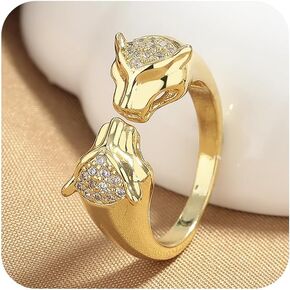 Sdouefos 14K الذهب الذهب Leopard Leopard Head Open Ring Women's 925 Sterling Silver Zirconia Ring Vintage Wrap Rhinestone Bathing Explable Finger Ring Exclies Silver