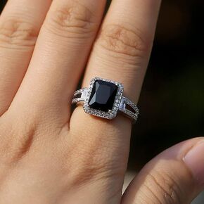 Mnyixsi 925 Sterling Silver Silver Square Square Gemstone Cubic Zirconia Rings Rings for Men Square Cut Back Onyx Bedding Enganing Rings Cocktail Size 7