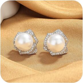 Sdouefos Pearl Stud arics ، 14k Gold Plented 925 Sterling Silver Post Earrings Studs AAA Zirconia Earrings Giftsilver Cubic Zirconia Halo Cushion Strings for Women Gold