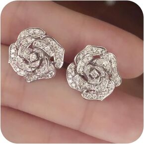 Sdouefos CZ Flower Stud أقراط للنساء مع السحر الأزياء الفاخرة الرفاهية الراين الراين فيليجري كاميليا روز كريستال حفل زفاف مجوهر