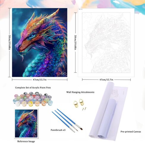 Natuyalo Paint by Numbers Kits for Adults Colorful Dragon Paint by Number for Adults Beginner Animal Drawing Paintwork with 3 Paintbrushes Acrylic Canvas Painting 16x20 Inch in Kuwait