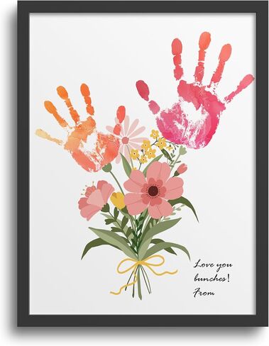 TwoDays Flower Bouquet Handprint Art Craft DIY Kit, Unique Gifts for Mom from Daughter or Son for Mother's Day Birthday Christmas, Gift for Grandma.(12" X 16", with Wood Frame) in Saudi Arabia