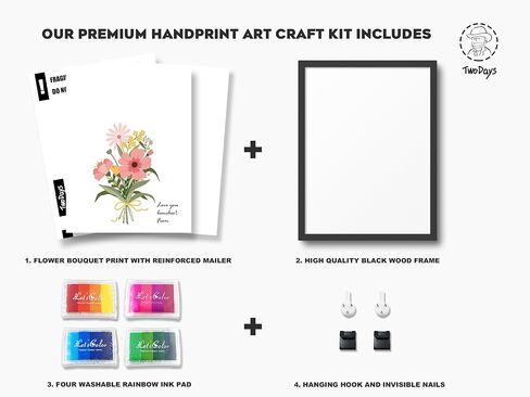 TwoDays Flower Bouquet Handprint Art Craft DIY Kit, Unique Gifts for Mom from Daughter or Son for Mother's Day Birthday Christmas, Gift for Grandma.(12" X 16", with Wood Frame) in Saudi Arabia