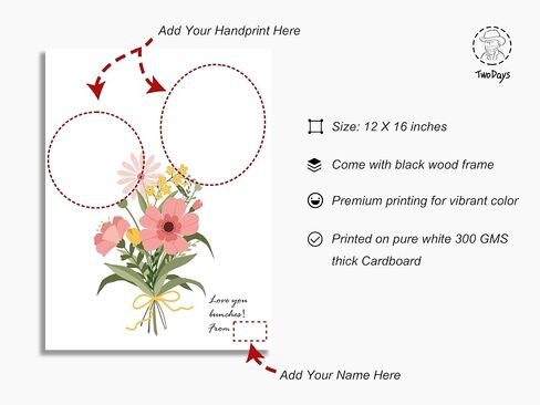 TwoDays Flower Bouquet Handprint Art Craft DIY Kit, Unique Gifts for Mom from Daughter or Son for Mother's Day Birthday Christmas, Gift for Grandma.(12" X 16", with Wood Frame) in Saudi Arabia