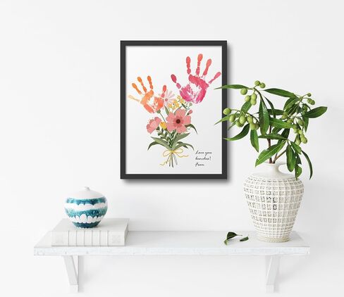 TwoDays Flower Bouquet Handprint Art Craft DIY Kit, Unique Gifts for Mom from Daughter or Son for Mother's Day Birthday Christmas, Gift for Grandma.(12" X 16", with Wood Frame) in Saudi Arabia
