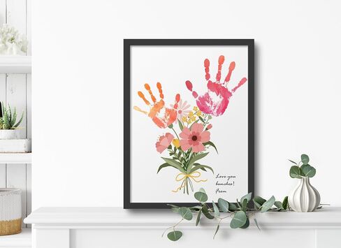 TwoDays Flower Bouquet Handprint Art Craft DIY Kit, Unique Gifts for Mom from Daughter or Son for Mother's Day Birthday Christmas, Gift for Grandma.(12" X 16", with Wood Frame) in Saudi Arabia