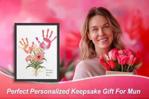 TwoDays Flower Bouquet Handprint Art Craft DIY Kit, Unique Gifts for Mom from Daughter or Son for Mother's Day Birthday Christmas, Gift for Grandma.(12" X 16", with Wood Frame) in Saudi Arabia