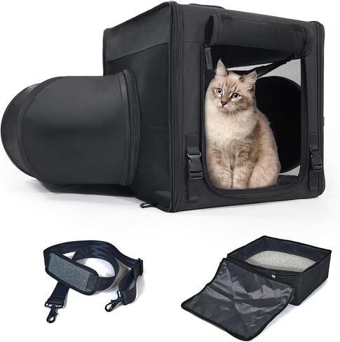 Cat Travel Carrier with Litter Box Portable Single Cat Carriers for Cat and Pet Shelter Ideal for Single Cat Soft Foldable Design with Shoulder Strap, One Hammocks and Cushion,Large Size Single Grey in Saudi Arabia