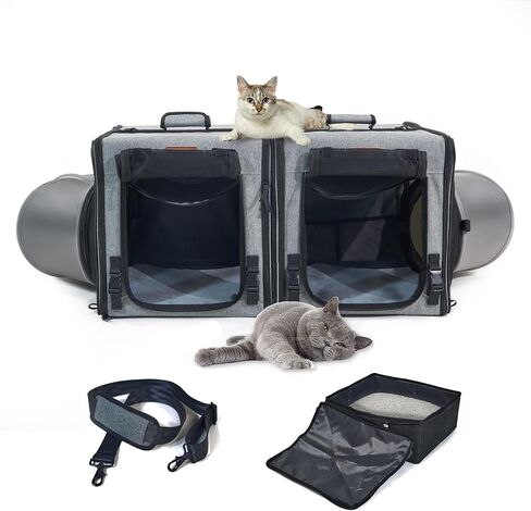 Cat Travel Carrier with Litter Box Portable Single Cat Carriers for Cat and Pet Shelter Ideal for Single Cat Soft Foldable Design with Shoulder Strap, One Hammocks and Cushion,Large Size Single Grey in Saudi Arabia