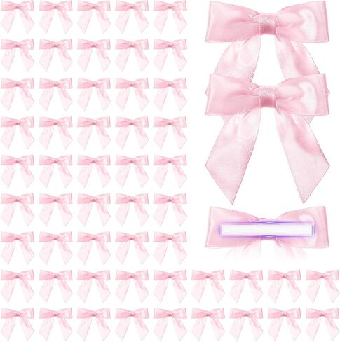 60 Pcs Satin Ribbon Bows Self Adhesive Satin Bows for Gift Wrapping Premade Ribbon Bows with Double Sided Tape for Crafts Birthday Christmas Party Gift Wrap (White,5.51 x 3.94 Inches) in Saudi Arabia