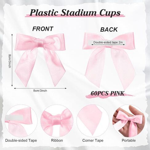60 Pcs Satin Ribbon Bows Self Adhesive Satin Bows for Gift Wrapping Premade Ribbon Bows with Double Sided Tape for Crafts Birthday Christmas Party Gift Wrap (White,5.51 x 3.94 Inches) in Saudi Arabia