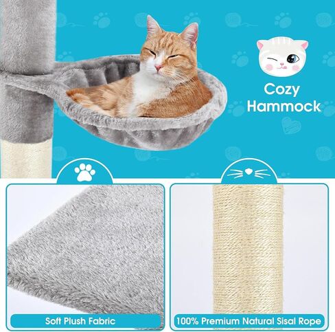 Cat Tree 5-Tier Floor to Ceiling, 89-109 Inch Adjustable Height Cat Tower with Cozy Hammock, Cat Climbing Tree for Indoor Cats, Grey in Saudi Arabia