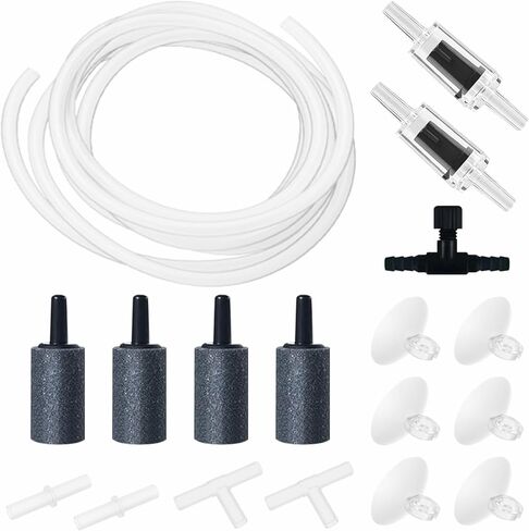 Aquarium Air Pump Accessories Kit with Standard Tubing, 4pcs Air Stones, 2pcs Check Valves, 6pcs Suction Cups, 4pcs Connectors, T Shape Control Valve (10 Ft. Tubing Kit) in Kuwait