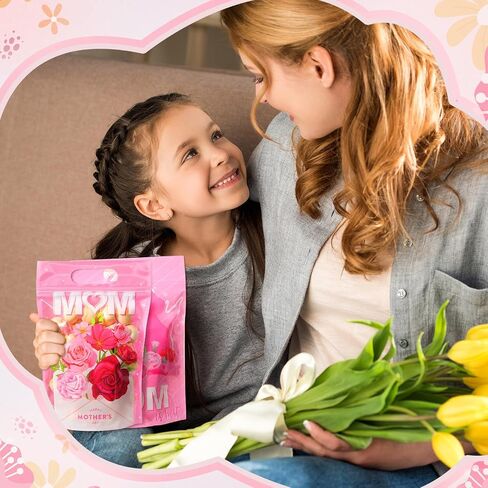 Kosiz 60 Pcs Mother's Day Gift Bags with Handles Plastic Pink Flower Mom Candy Treat Goodie Cookie Bags for Mothers Day Theme Floral Party Favors Supplies in Kuwait