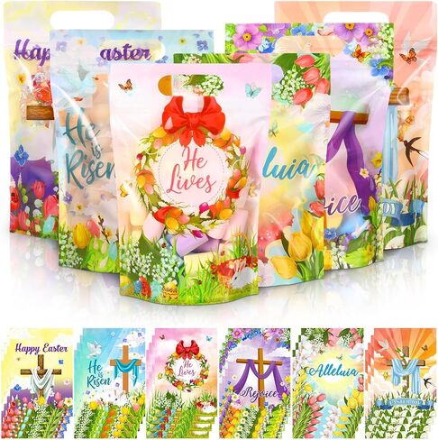 Kosiz 60 Pcs Mother's Day Gift Bags with Handles Plastic Pink Flower Mom Candy Treat Goodie Cookie Bags for Mothers Day Theme Floral Party Favors Supplies in Kuwait