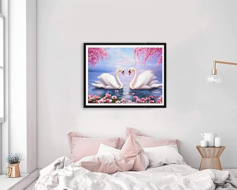VAIIEYO 5D DIY Diamond Art Kits for Adults Swan, Diamond Painting Lotus Animal, Diamond Art Full Drill Round Rhinestone Craft Canvas for Home Wall Decor Gift 12x16 inch-53 in Saudi Arabia