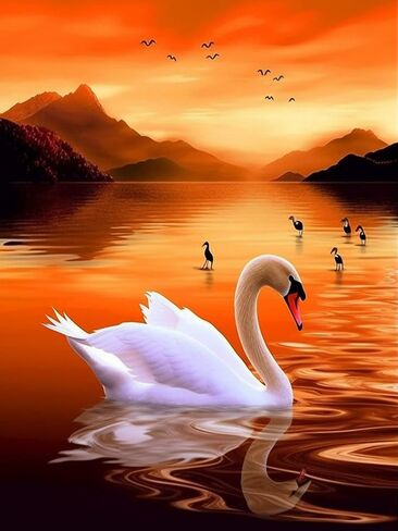 VAIIEYO 5D DIY Diamond Art Kits for Adults Swan, Diamond Painting Lotus Animal, Diamond Art Full Drill Round Rhinestone Craft Canvas for Home Wall Decor Gift 12x16 inch-53 in Saudi Arabia