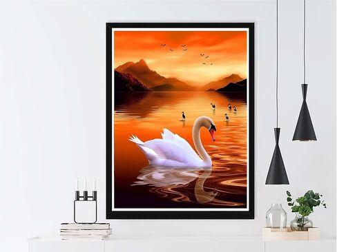 VAIIEYO 5D DIY Diamond Art Kits for Adults Swan, Diamond Painting Lotus Animal, Diamond Art Full Drill Round Rhinestone Craft Canvas for Home Wall Decor Gift 12x16 inch-53 in Saudi Arabia